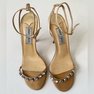 Jimmy Choo Gold Heels with Crystal Embellishments
